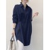 Women Pure Color Lapel Chest Pocket Loose Casual Long Sleeve Shirts