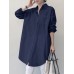 Women Pure Color Lapel Chest Pocket Loose Casual Long Sleeve Shirts