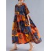 Women Retro Folk Style Print Loose O-Neck Short Sleeve Dress