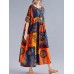 Women Retro Folk Style Print Loose O-Neck Short Sleeve Dress