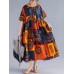 Women Retro Folk Style Print Loose O-Neck Short Sleeve Dress