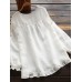 Women Ruffles Hem Elastic Cuff Floral Embroidery Bohemian Loose Blouse