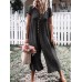 Women Short Sleeve Button Solid Color Wide Leg Pant Jumpsuit Overalls