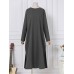 Women Side Fork Sweatshirt O-Neck Calf Length Solid Midi Dresses