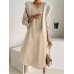 Women Side Pockets Side Fork V-Neck Solid Calf Length Midi Dresses