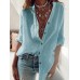 Women Simple Solid Color Long Sleeve Button Casual Shirt