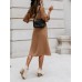 Women Solid Button Down Front Lace-Up Lapel Drop Shoulder Midi Dress