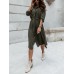 Women Solid Button Down Front Lace-Up Lapel Drop Shoulder Midi Dress