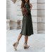 Women Solid Button Down Front Lace-Up Lapel Drop Shoulder Midi Dress