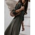 Women Solid Button Down Front Lace-Up Lapel Drop Shoulder Midi Dress