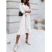 Women Solid Button Down Front Lace-Up Lapel Drop Shoulder Midi Dress