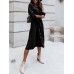 Women Solid Button Down Front Lace-Up Lapel Drop Shoulder Midi Dress