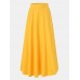 Women Solid Color A-Line Elastic Waist Casual Swing Skirts With Pocket