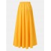 Women Solid Color A-Line Elastic Waist Casual Swing Skirts With Pocket