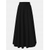 Women Solid Color A-Line Elastic Waist Casual Swing Skirts With Pocket