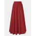 Women Solid Color A-Line Elastic Waist Casual Swing Skirts With Pocket