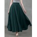 Women Solid Color Back Zip Pleated Casual Swing Skirts With Pocket