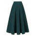 Women Solid Color Back Zip Pleated Casual Swing Skirts With Pocket