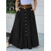 Women Solid Color Bottom Front Loose Casual Long Skirt With Pocket