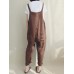 Women Solid Color Cotton Strappy Pocket Loose Harem Jumpsuit