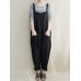 Women Solid Color Cotton Strappy Pocket Loose Harem Jumpsuit