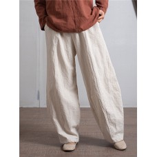 Women Solid Color Elastic Waist Side Pocket Harem Pants For Women