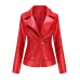 Women Solid Color Faux PU Leather Motorcycle Jacket With Pocket