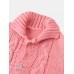 Women Solid Color Jacquard Knitted Mid-Length Hooded Cardigan With Pocket