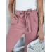 Women Solid Color Lace-Up Pleated Casual Regular Fit Pencil Pants