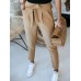 Women Solid Color Lace-Up Pleated Casual Regular Fit Pencil Pants