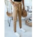 Women Solid Color Lace-Up Pleated Casual Regular Fit Pencil Pants