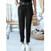 Women Solid Color Lace-Up Pleated Casual Regular Fit Pencil Pants