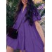 Women Solid Color Lapel Button Plus Size Pleated Shirts Dress