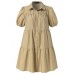 Women Solid Color Lapel Button Plus Size Pleated Shirts Dress