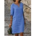 Women Solid Color Notched Neckline Half Simple Sleeve Dresses