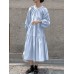 Women Solid Color O-Neck Tie Back Puff Sleeve Casual Tiered Dresses