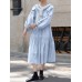 Women Solid Color O-Neck Tie Back Puff Sleeve Casual Tiered Dresses