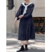 Women Solid Color O-Neck Tie Back Puff Sleeve Casual Tiered Dresses