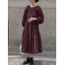 Women Solid Color O-Neck Tie Back Puff Sleeve Casual Tiered Dresses