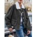 Women Solid Color Plush Borg Collar Warm Coat With Pocket