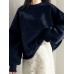 Women Solid Color Raglan Round Neck Kangaroo Pocket Long Sleeve Pullover Sweatshirt