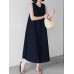 Women Solid Color Sleeveless O-Neck Casual Elegant Dress With Pockets