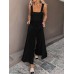 Women Solid Color Sleeveless Wide Shoulder Straps Wide Leg Jumpsuits