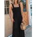 Women Solid Color Sleeveless Wide Shoulder Straps Wide Leg Jumpsuits