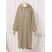 Women Solid Color Thick Sweatshirt Loose Side Pockets Side Fork Calf Length Midi Dresses