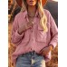 Women Solid Corduroy Button Chest Pocket Long Sleeve Casual Shirt