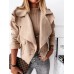 Women Solid Faux Suede Button Up Lapel Casual Long Sleeve Jacket With Pocket