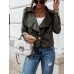 Women Solid Faux Suede Button Up Lapel Casual Long Sleeve Jacket With Pocket