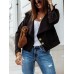 Women Solid Faux Suede Button Up Lapel Casual Long Sleeve Jacket With Pocket