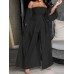 Women Solid Off Shoulder Lace Up Casual Wide Leg Jumpsuits With Pocket